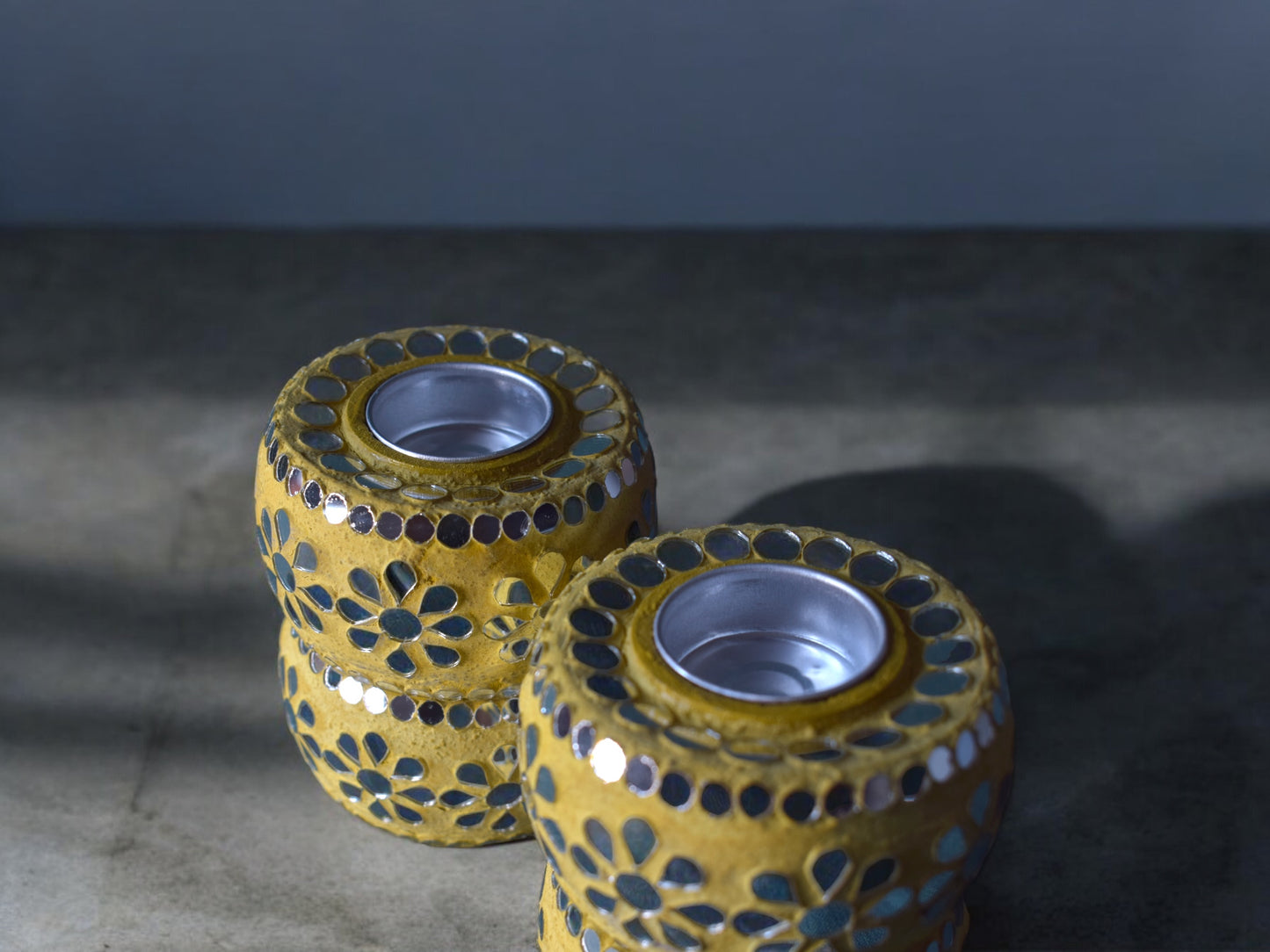 Leela floral tea light candle holder yellow