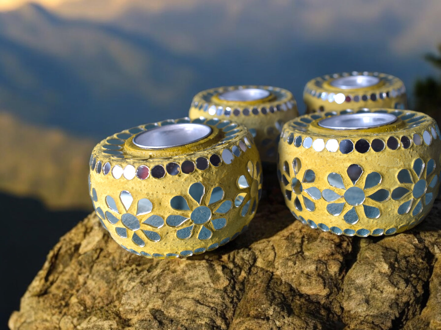 Leela floral tea light candle holder yellow