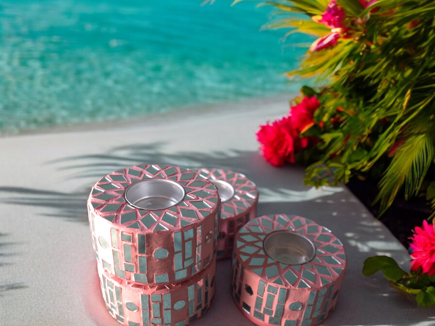 Jiya floral tea light candle holders pink
