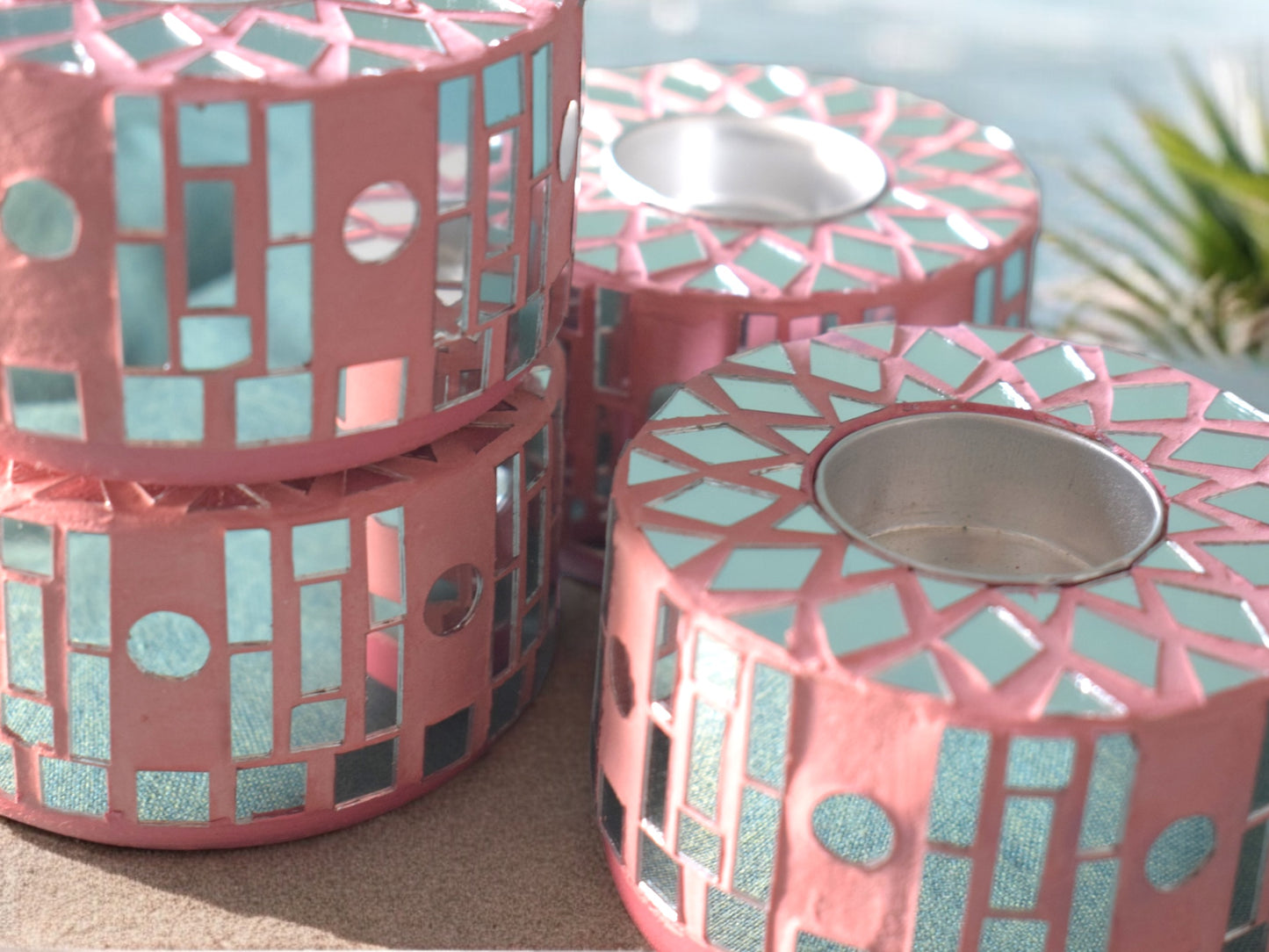 Jiya floral tea light candle holders pink