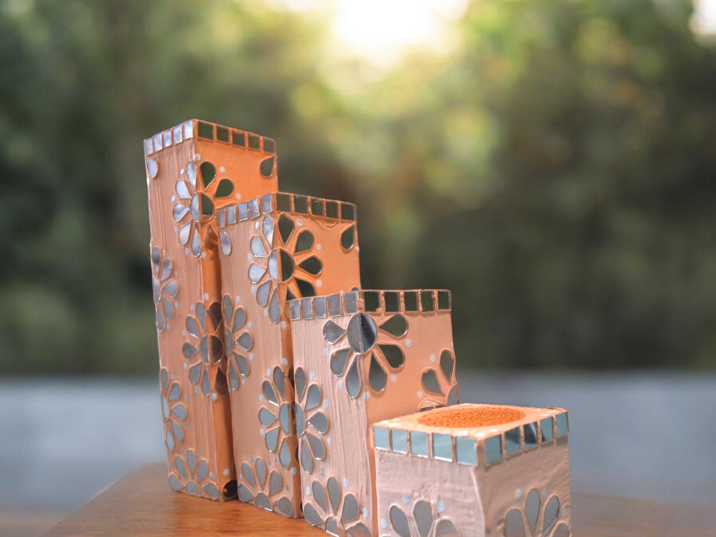 Peach ombre tea lightcandle holder set