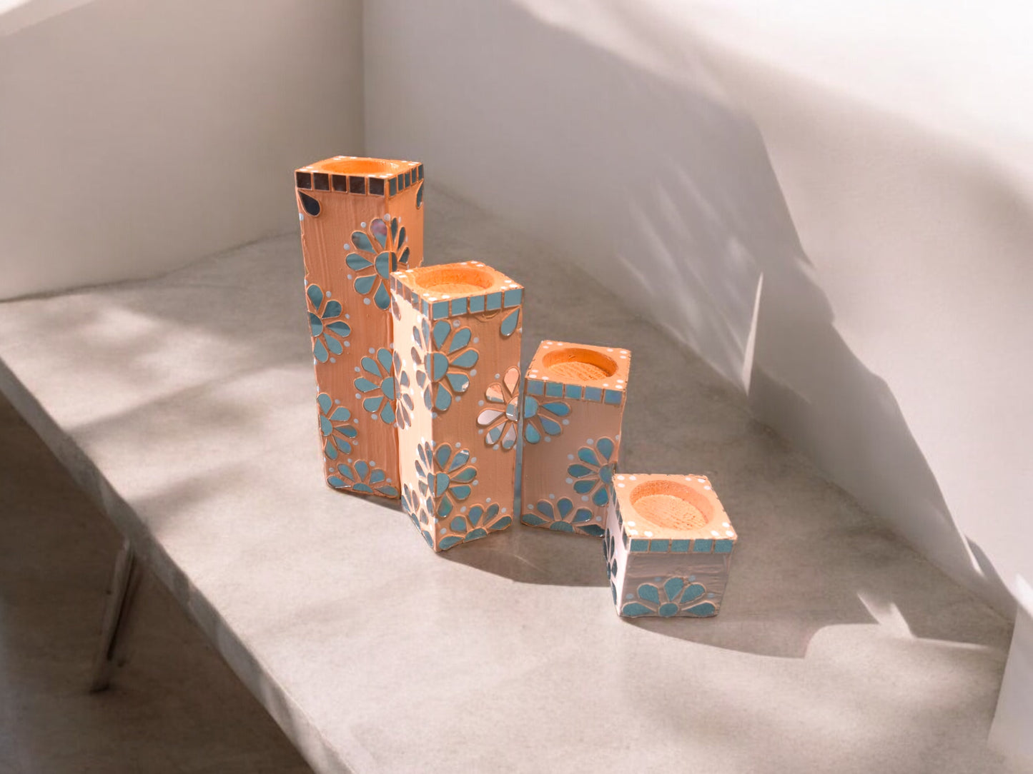 Peach ombre tea lightcandle holder set