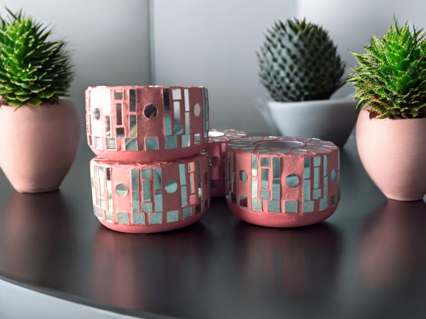 Jiya floral tea light candle holders pink